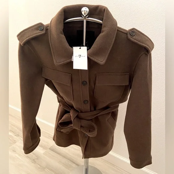 7 For All Mankind Cognac Brown Pea Coat, Sz. M, NWT, $325 MSRP - Picture 3 of 9